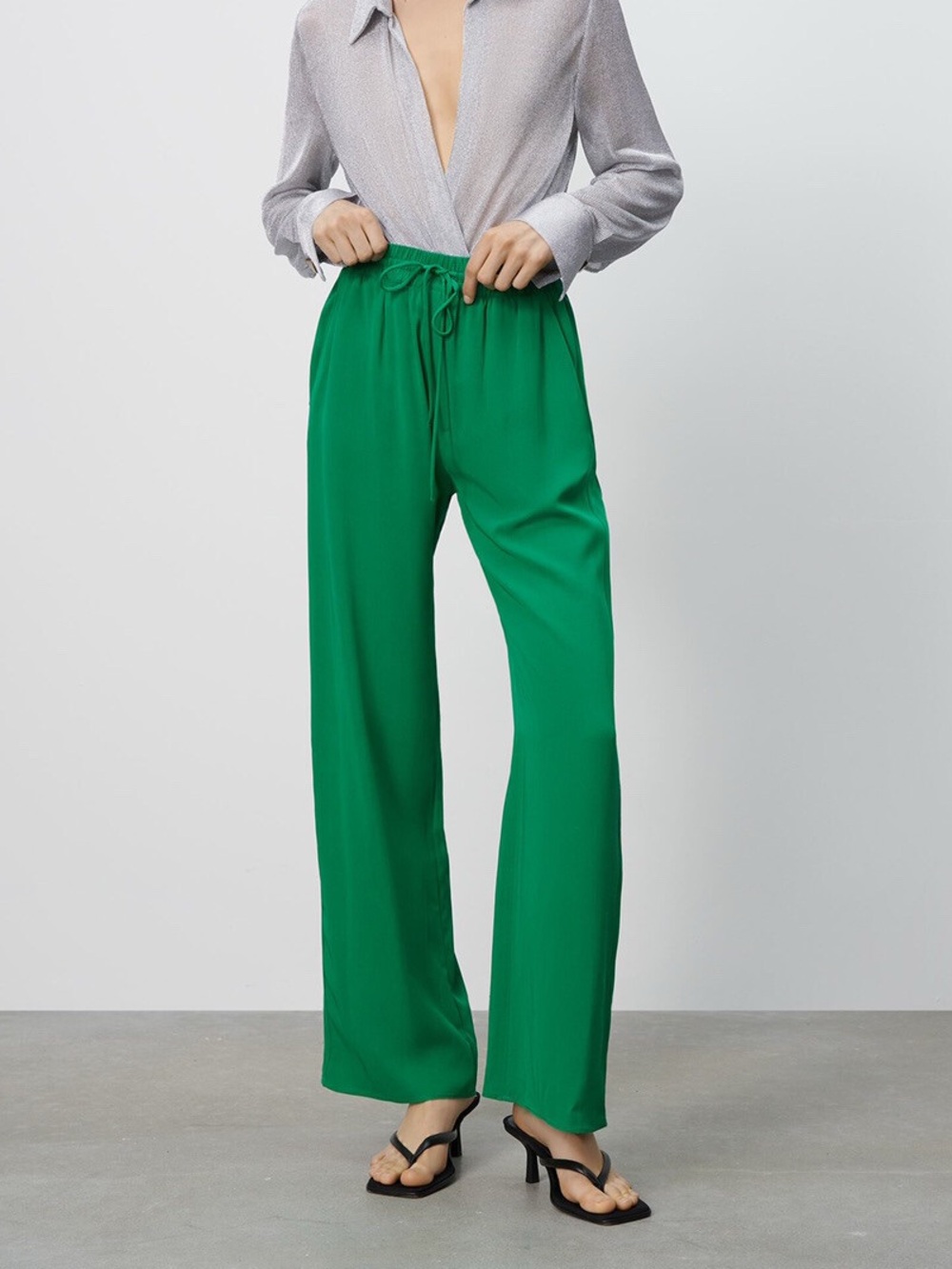 Zara Vibrant Green Wide-Leg Trousers